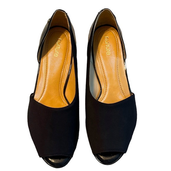 EUC Nurture Slip On Loreleie Open Toe Black Wedge Shoe Size 8.5M - Picture 8 of 8